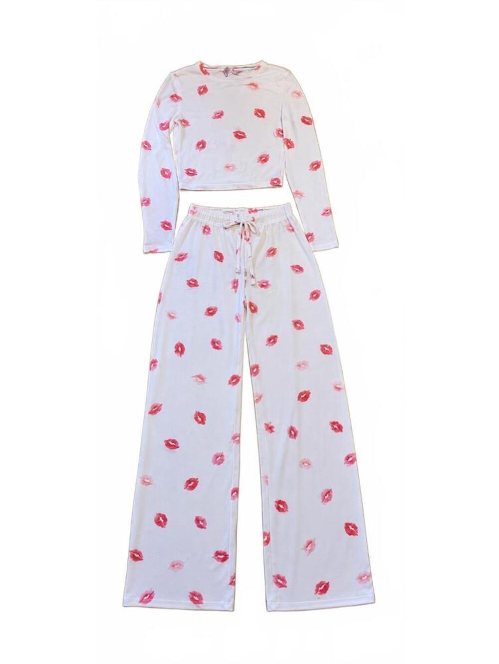BP. Pink Long Sleeve Lounge Set with Red Lip Print